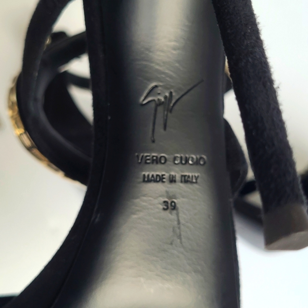 Giuseppe Zanotti Venere Crystal Suede Open Toed Heels - Picture 8 of 12